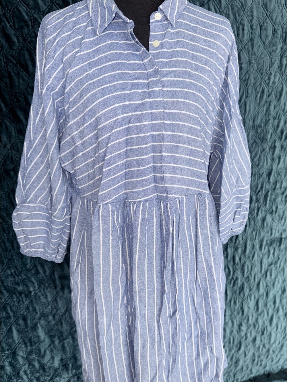 Caslon Blue and White Striped Long Sleeve Dress